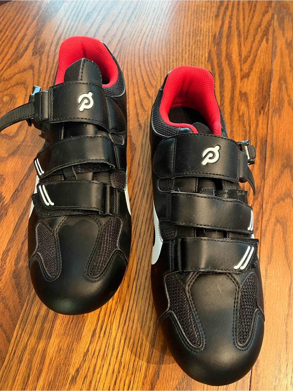 Peloton Black Cycling Shoes with Red Interior and White Accents